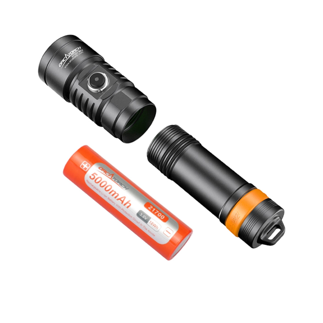 Orcatorch D710V MK2 open with battery 
