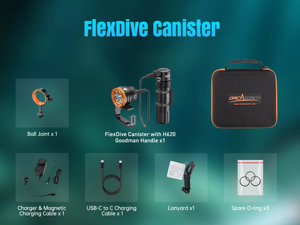 Orcatorch Flexdive Canister Light Contents