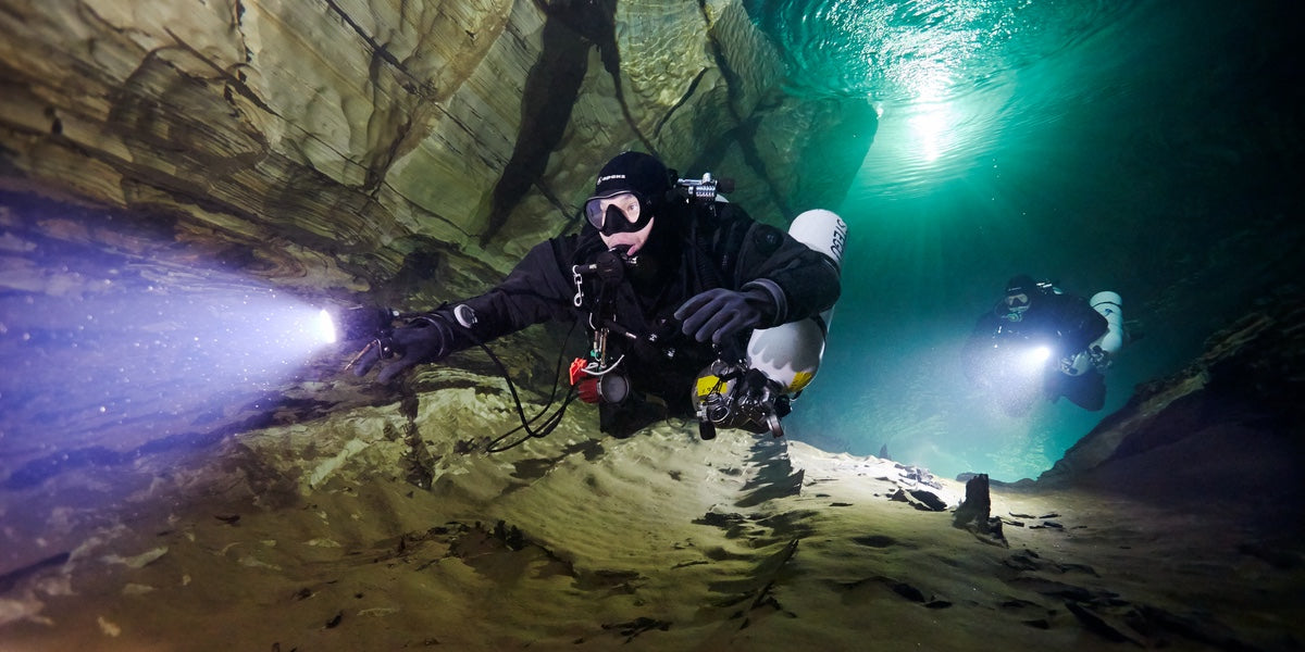 Underwater dive lights cave, mine, wreck