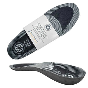 Ergonomic footbeds with a label on a white background
