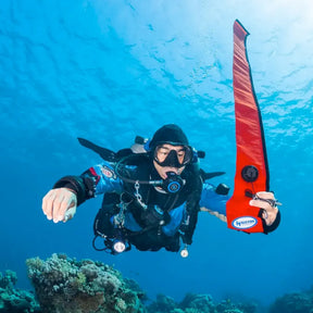 Diver underwater with Halcyon Super Big 6' SMB
